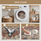 Round Rug Washable Non-Slip Vintage Boho Carpet