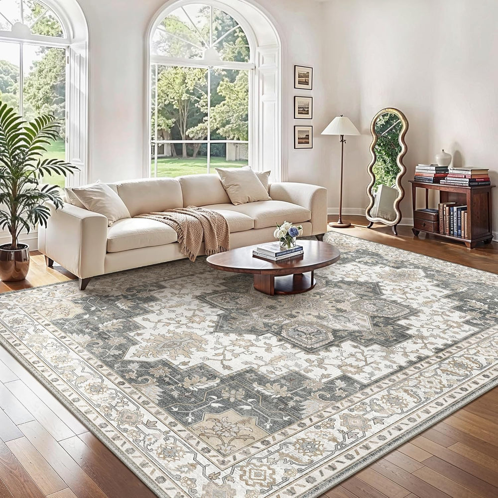 Round Rug Washable Non-Slip Vintage Boho Carpet