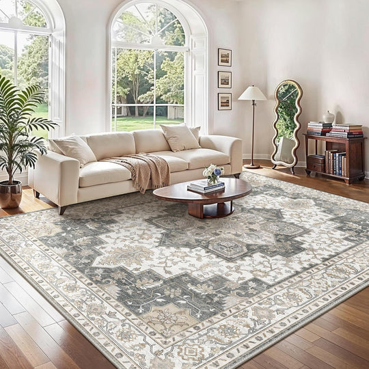 Round Rug Washable Non-Slip Vintage Boho Carpet