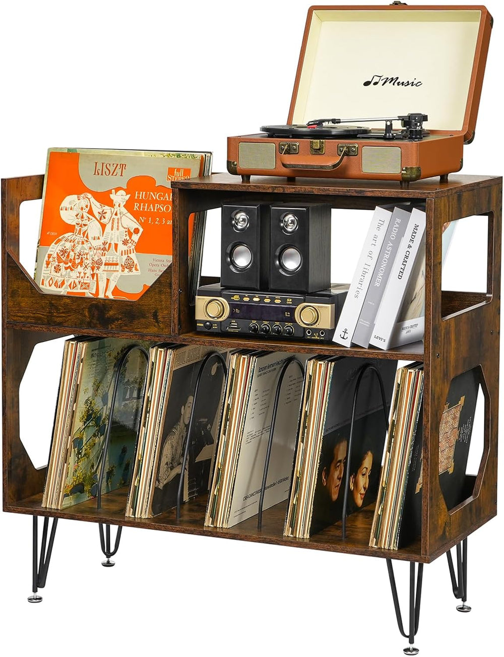 Large Rustic Record Player Stand 2 Tier Table