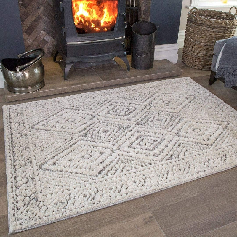 Large Soft Fluffy Hygge Trellis Area Rug Shaggy