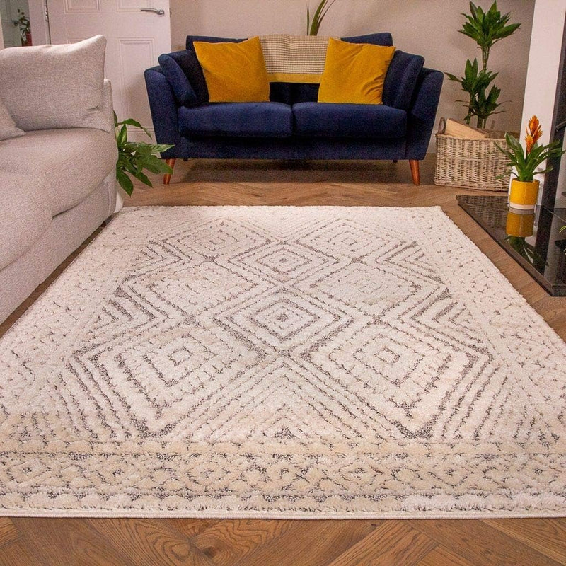 Large Soft Fluffy Hygge Trellis Area Rug Shaggy