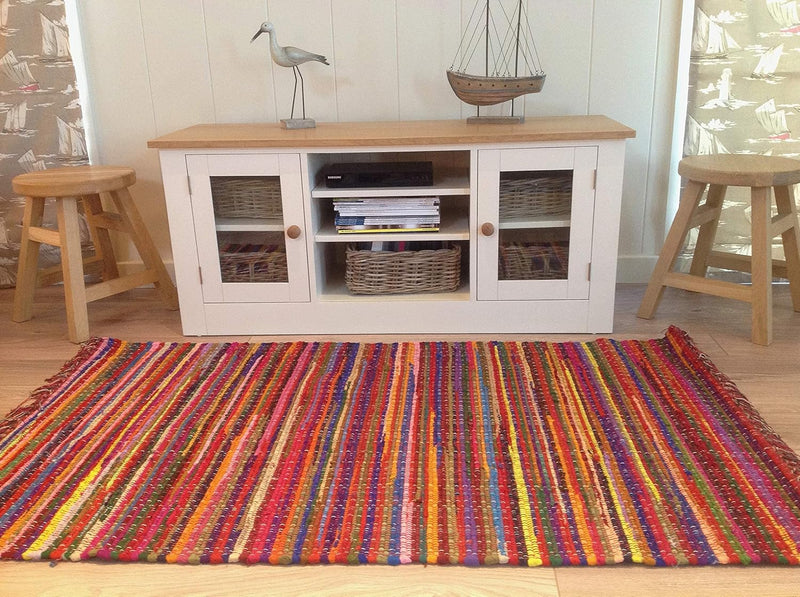 Large Square Eco Friendly Multi Colour Stripe Fringed