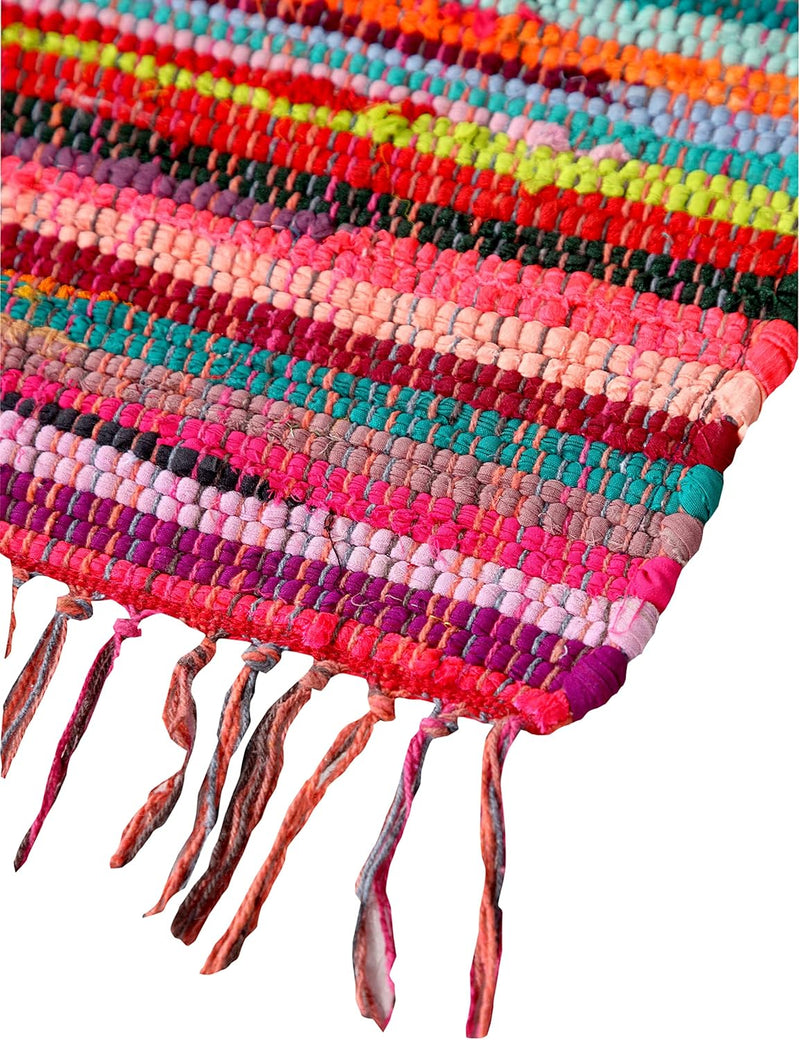 Large Square Eco Friendly Multi Colour Stripe Fringed