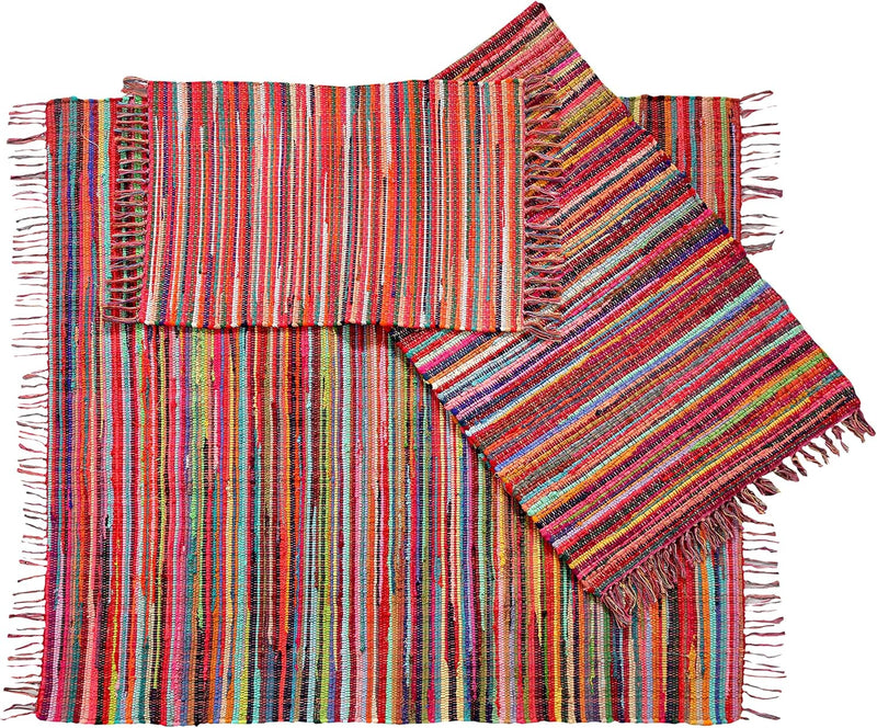 Large Square Eco Friendly Multi Colour Stripe Fringed