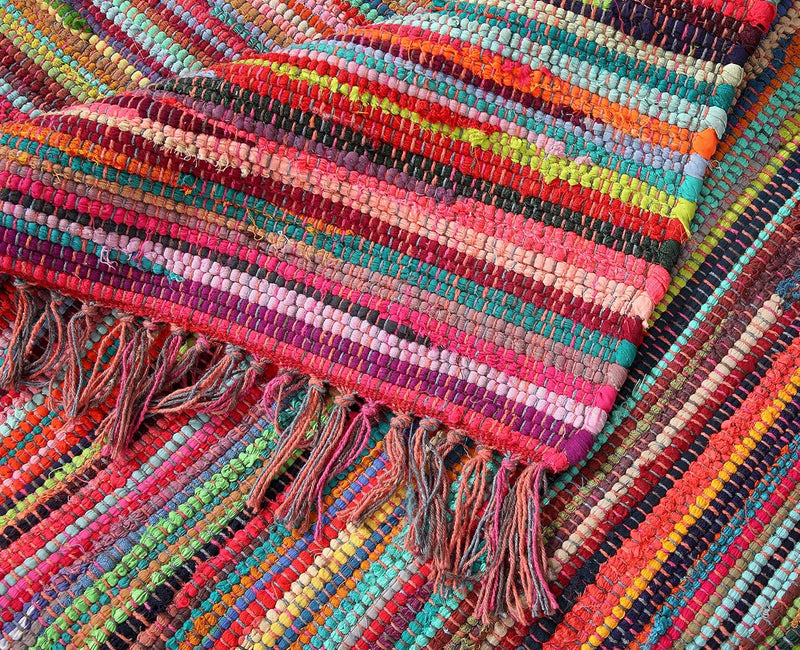 Large Square Eco Friendly Multi Colour Stripe Fringed