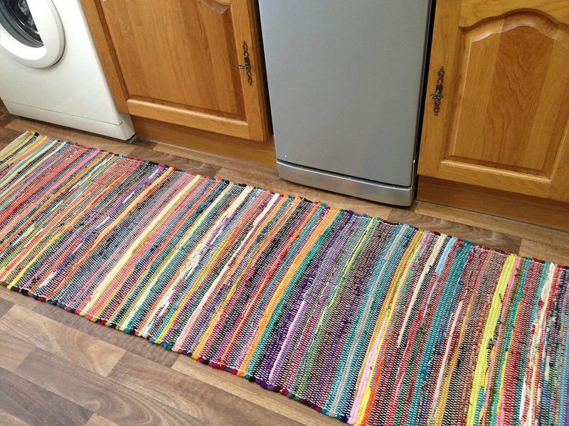 Large Square Rainbow Eco Friendly Chindi Rag Rug