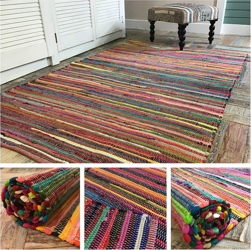 Large Square Rainbow Eco Friendly Chindi Rag Rug