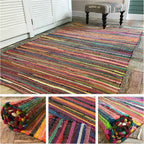 Large Square Rainbow Eco Friendly Chindi Rag Rug