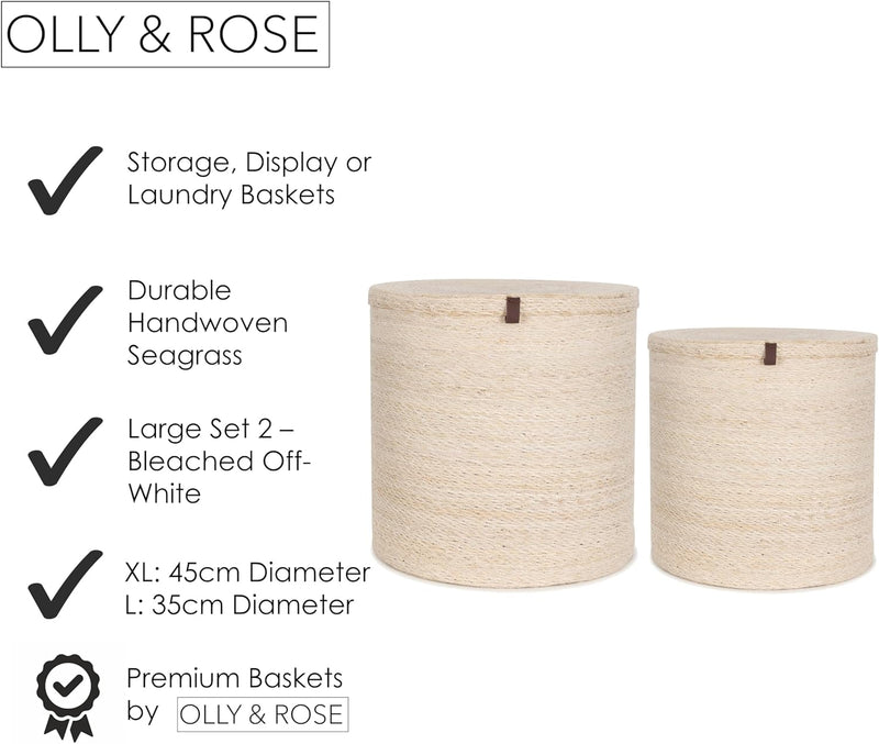 Large Storage and Laundry Baskets Bleached Off- Set