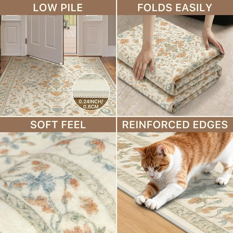 Vintage Runner Washable Non-Slip Carpet Bedroom