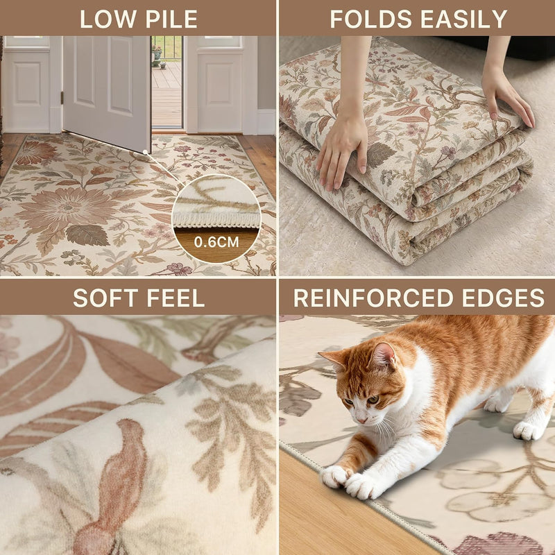 Vintage Runner Washable Non-Slip Carpet Bedroom
