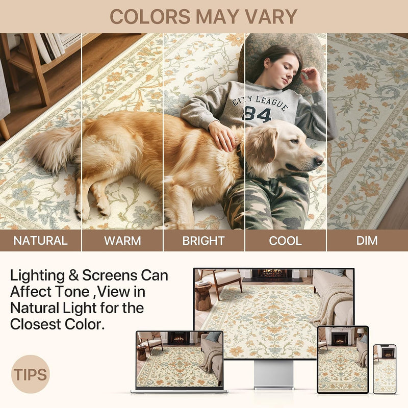 Vintage Runner Washable Non-Slip Carpet Bedroom