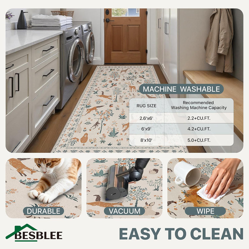 Vintage Runner Washable Non-Slip Carpet Bedroom