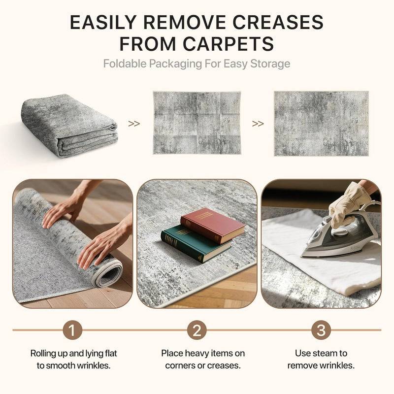 Washable Abstract Rug Non Slip Carpet Living