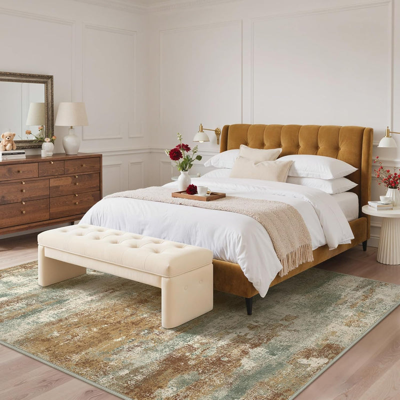 Washable Abstract Rug Non Slip Carpet Living