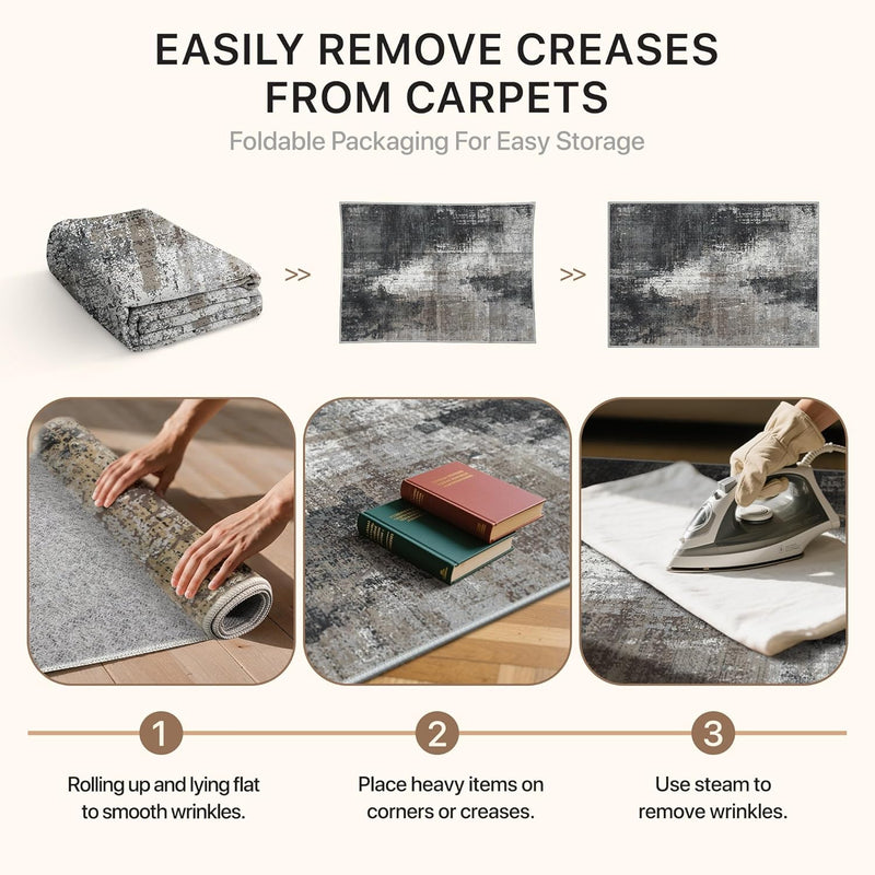 Washable Abstract Rug Non Slip Carpet Living