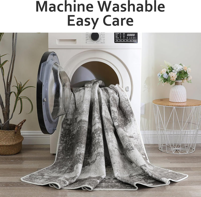 Washable Abstract Rug Non Slip Carpet Living
