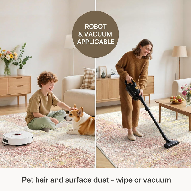 Washable Abstract Rug Non Slip Carpet Living