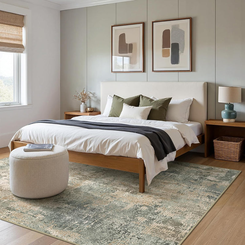 Washable Abstract Rug Non Slip Carpet Living