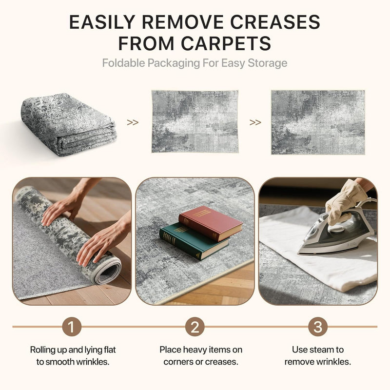 Washable Abstract Rug Non Slip Carpet Living
