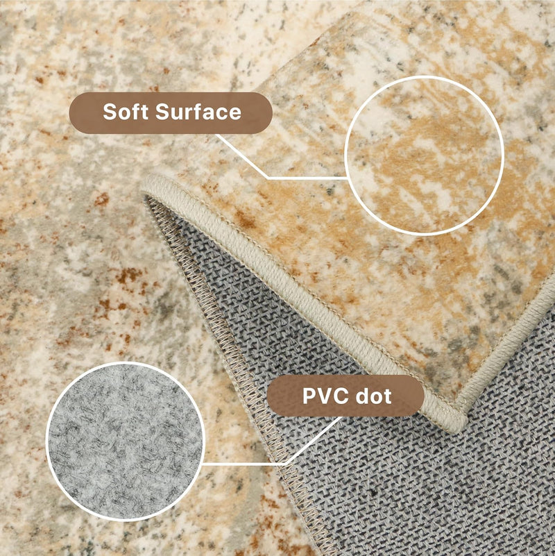 Washable Abstract Rug Non Slip Carpet Living