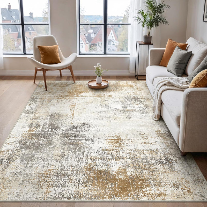 Washable Abstract Rug Non Slip Carpet Living