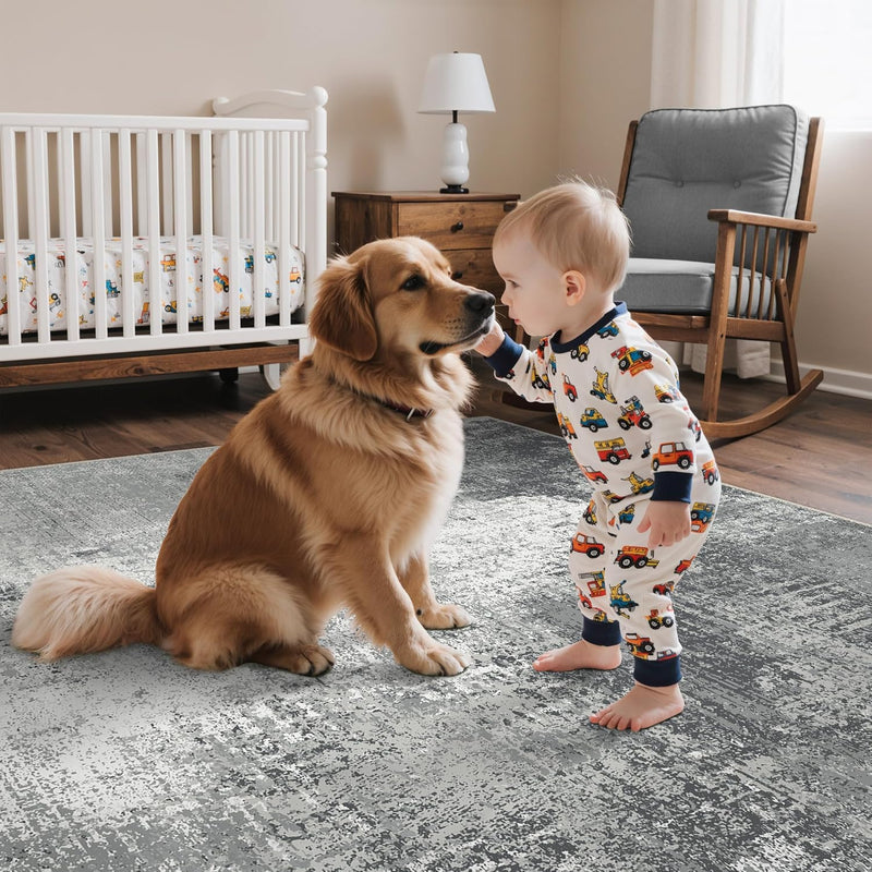 Washable Abstract Rug Non Slip Carpet Living