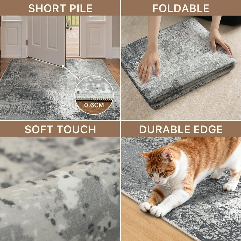Washable Abstract Rug Non Slip Carpet Living