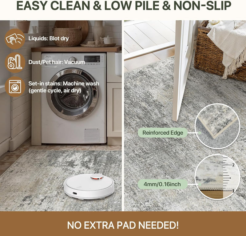 Washable Abstract Rug Non Slip Carpet Living