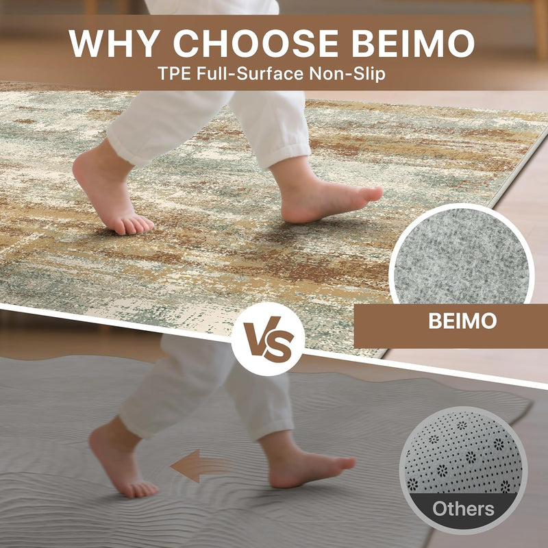 Washable Abstract Rug Non Slip Carpet Living
