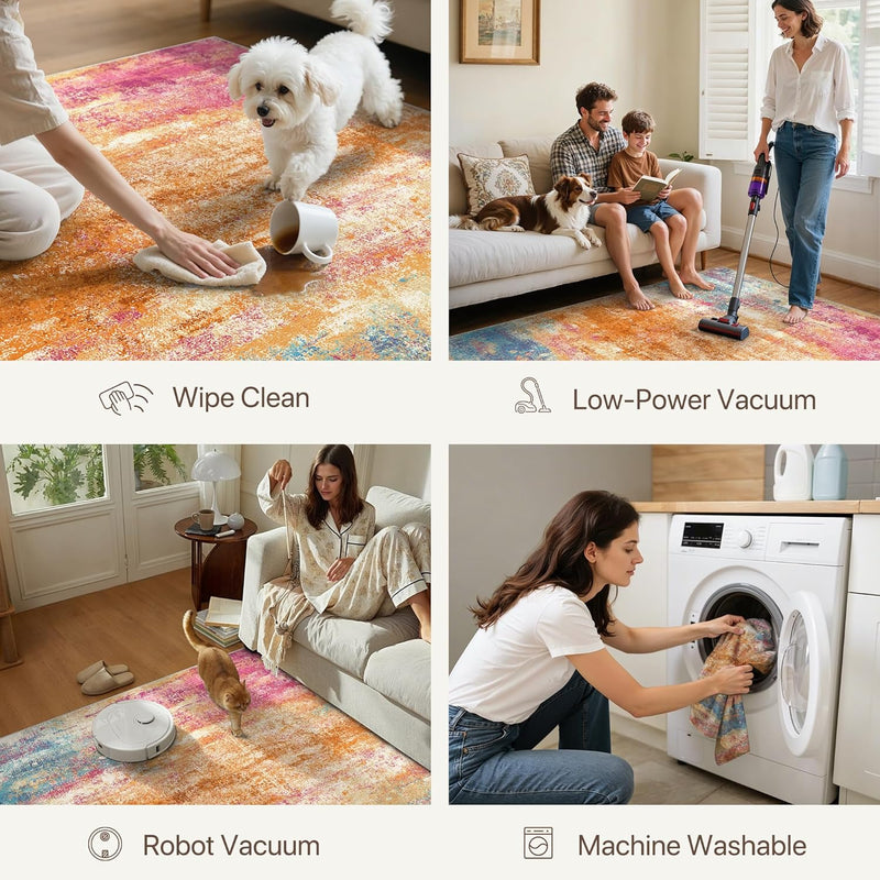 Large Washable Rugs Living Room Abstract Area