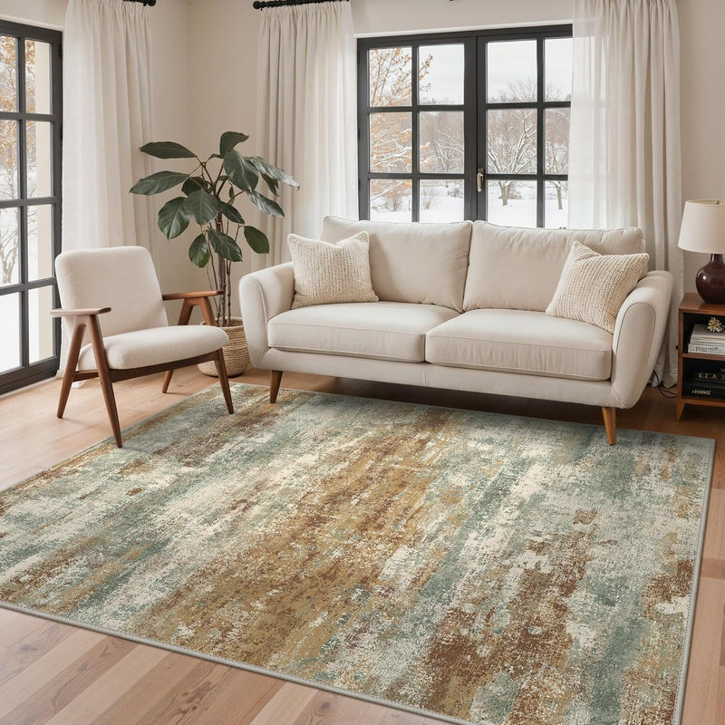Washable Abstract Rug Non Slip Carpet Living