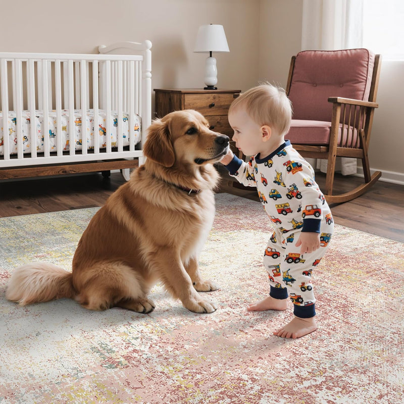 Washable Abstract Rug Non Slip Carpet Living