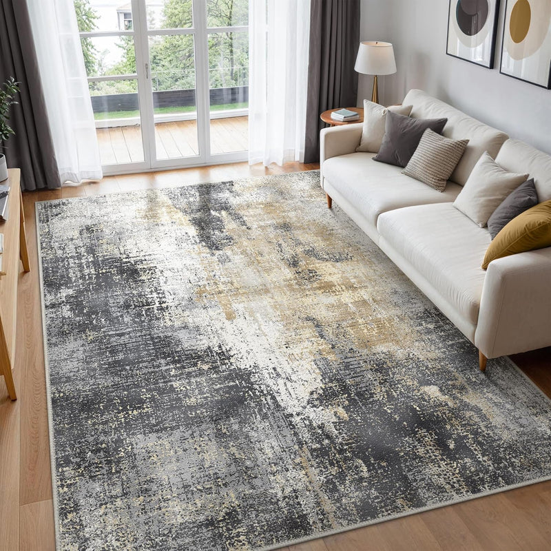 Washable Abstract Rug Non Slip Carpet Living