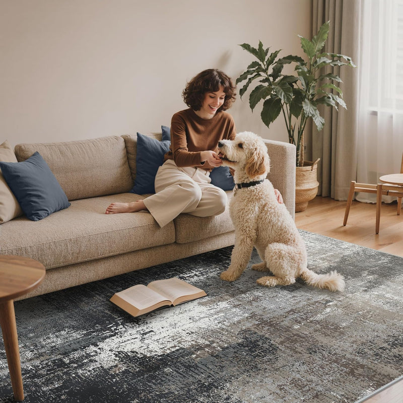Washable Abstract Rug Non Slip Carpet Living