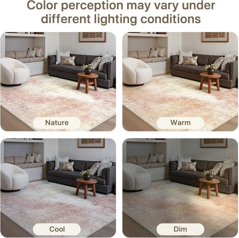 Washable Abstract Rug Non Slip Carpet Living