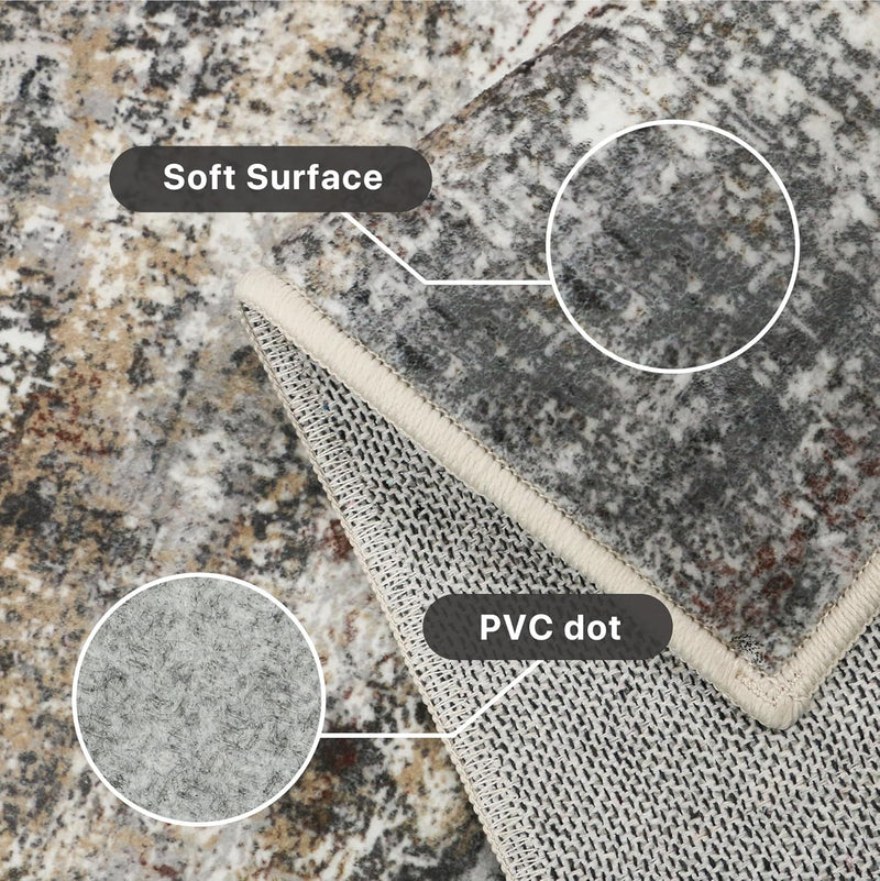 Washable Abstract Rug Non Slip Carpet Living