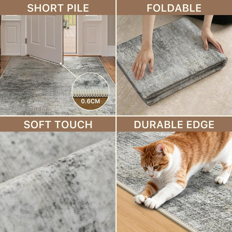 Washable Abstract Rug Non Slip Carpet Living