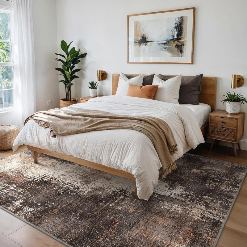 Washable Abstract Rug Non Slip Carpet Living