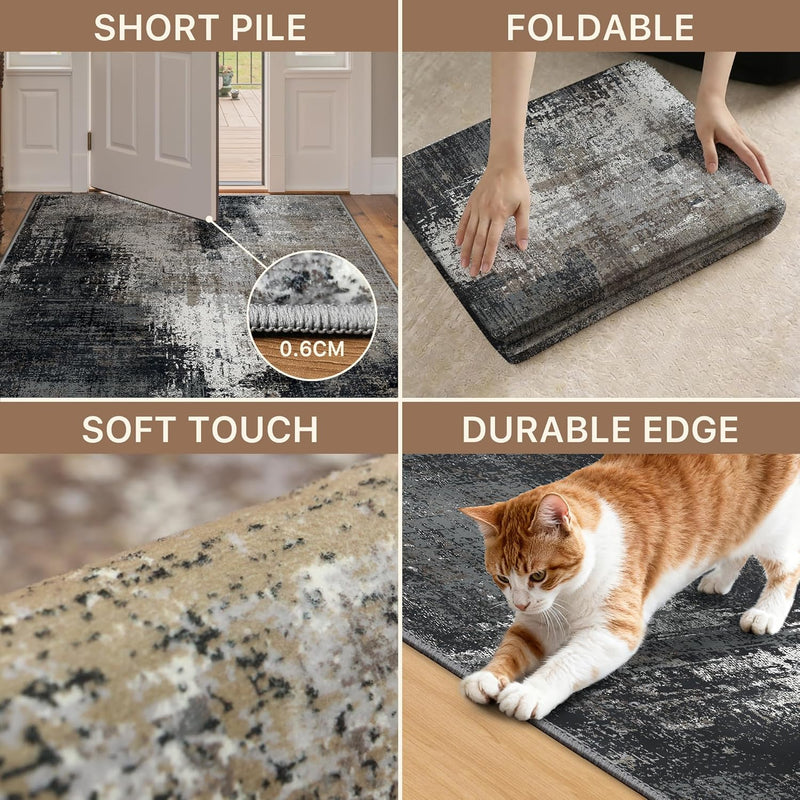 Washable Abstract Rug Non Slip Carpet Living