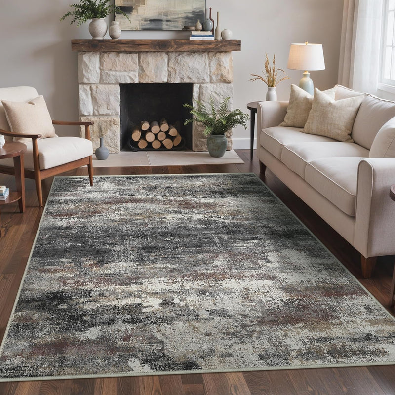 Washable Abstract Rug Non Slip Carpet Living