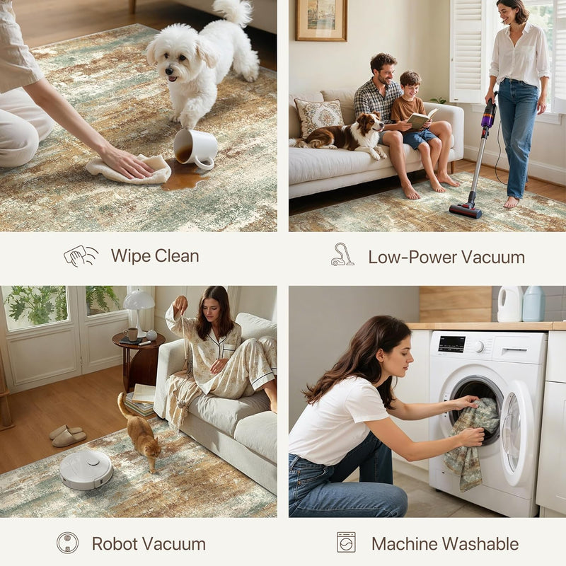 Washable Abstract Rug Non Slip Carpet Living