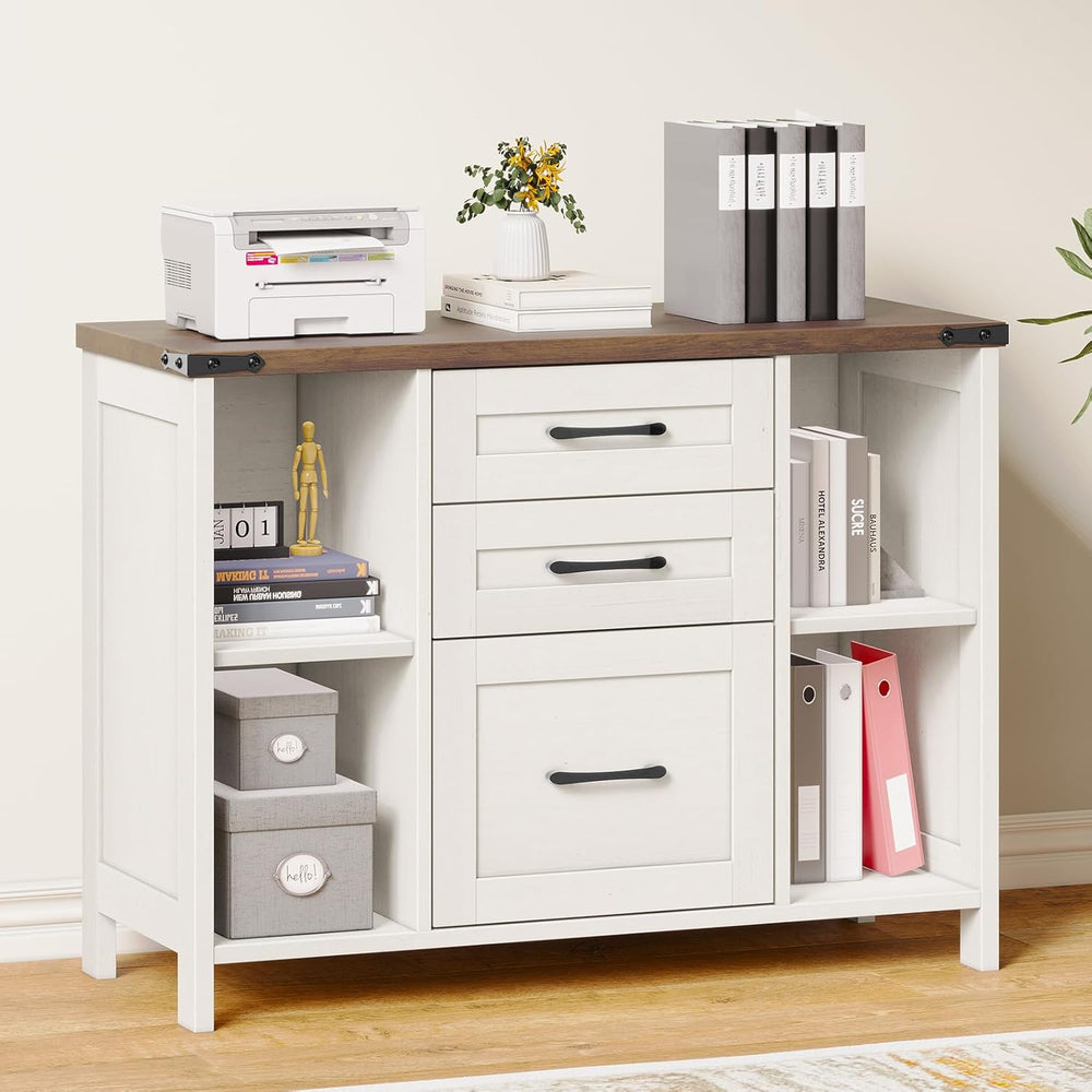 Farmhouse Lateral Filing Cabinet 3 Drawer Wooden File