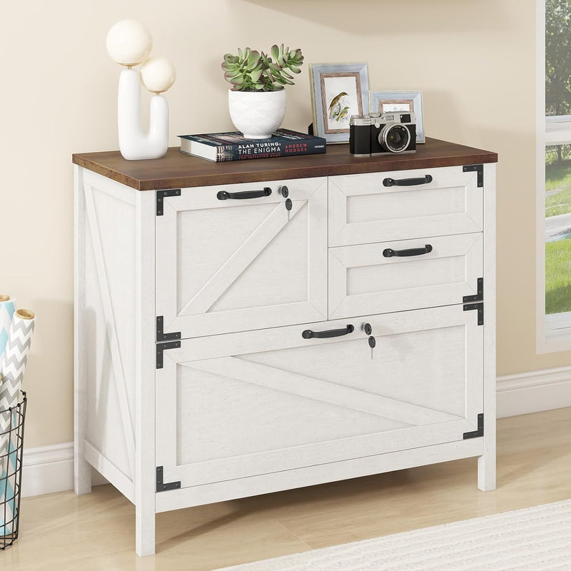 Farmhouse Lateral Filing Cabinet 3 Drawer Wooden File