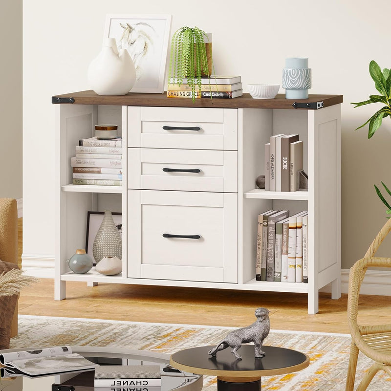 Farmhouse Lateral Filing Cabinet 3 Drawer Wooden File