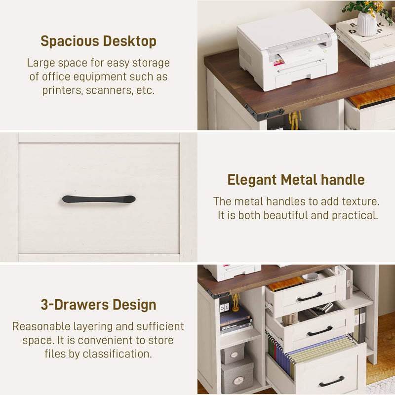 Farmhouse Lateral Filing Cabinet 3 Drawer Wooden File