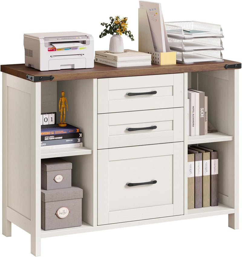 Farmhouse Lateral Filing Cabinet 3 Drawer Wooden File