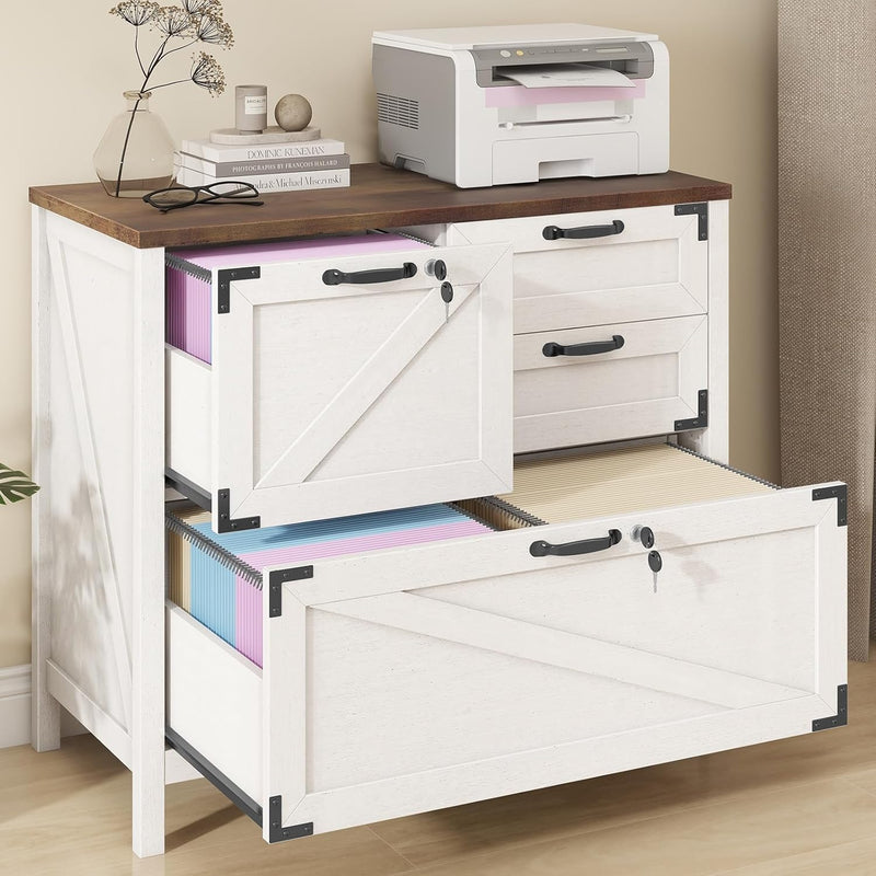 Farmhouse Lateral Filing Cabinet 3 Drawer Wooden File