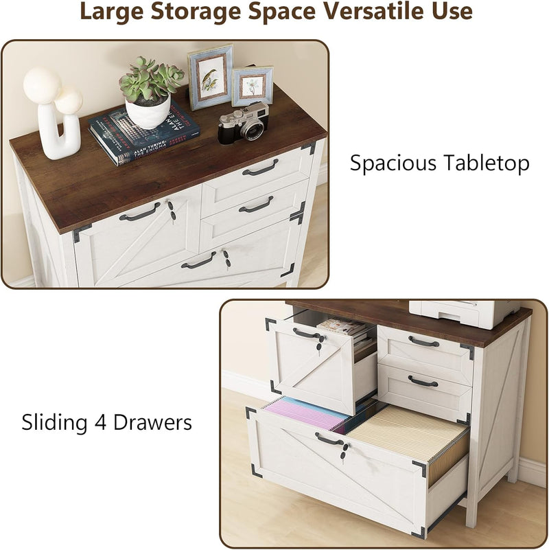 Farmhouse Lateral Filing Cabinet 3 Drawer Wooden File